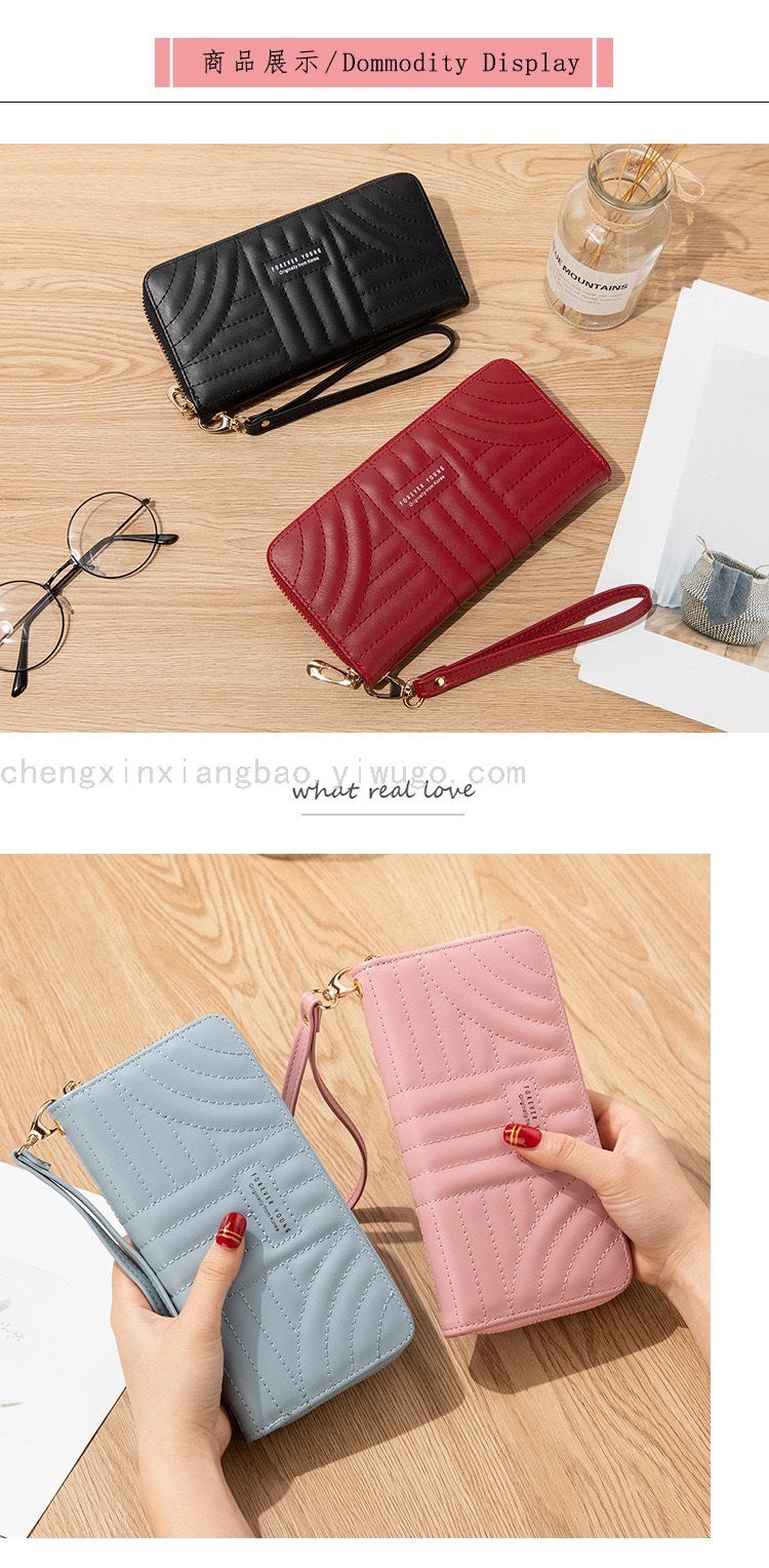 Long Wallet Pu Embroidery Thread Women's Clutch Wallet Korean  Card Slots Fashion All-Match Mobile Phone Bag Wholesale