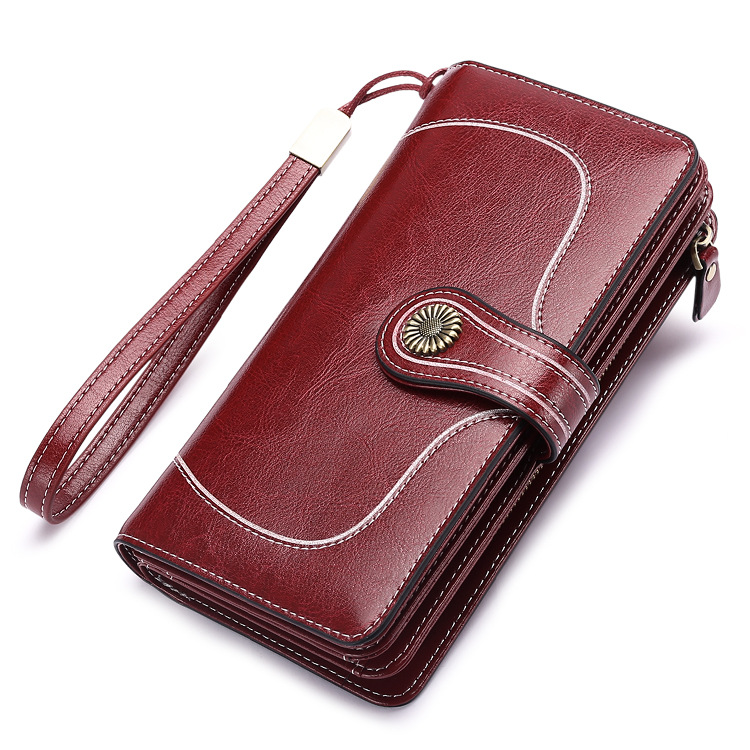 New Style Oil Wax Cowhide Women&#039;s Large Capacity Leather Wallet Long Women&#039;s Large Wallet One Product Dropshipping