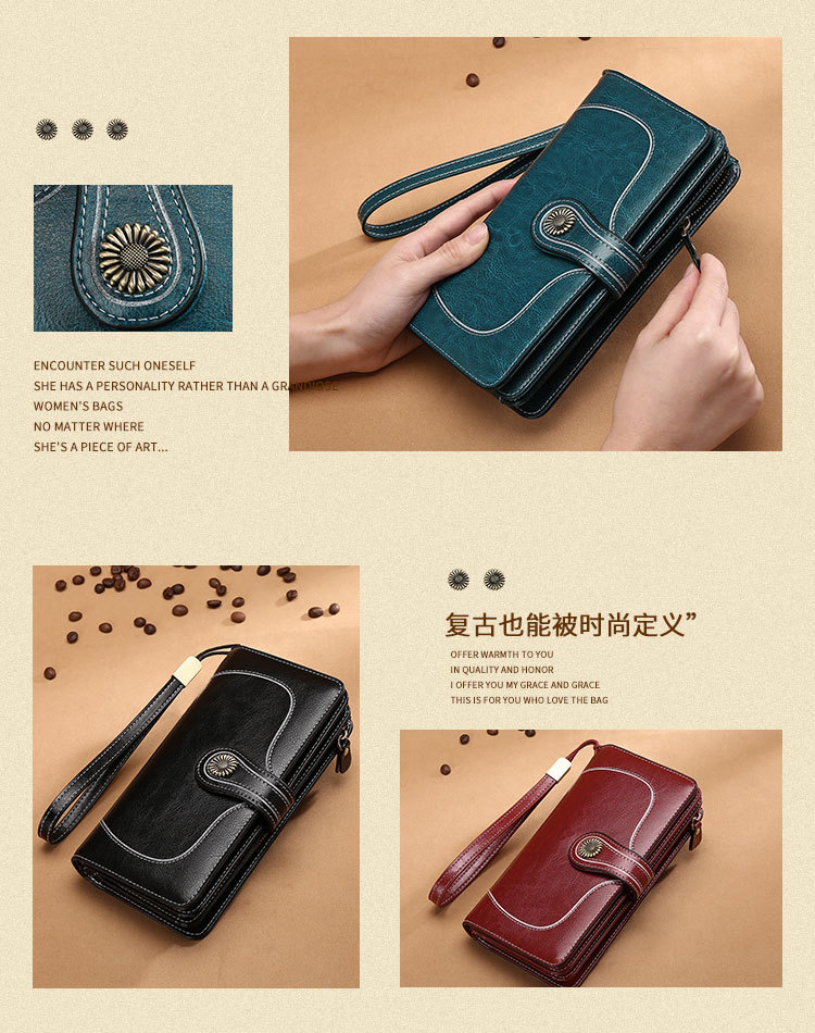 New Style Oil Wax Cowhide Women's Large Capacity Leather Wallet Long Women's Large Wallet One Product Dropshipping New Style Oil Wax Cowhide Women's Large Capacity Leather Wallet Long Women's Large Wallet One Product Dropshipping
