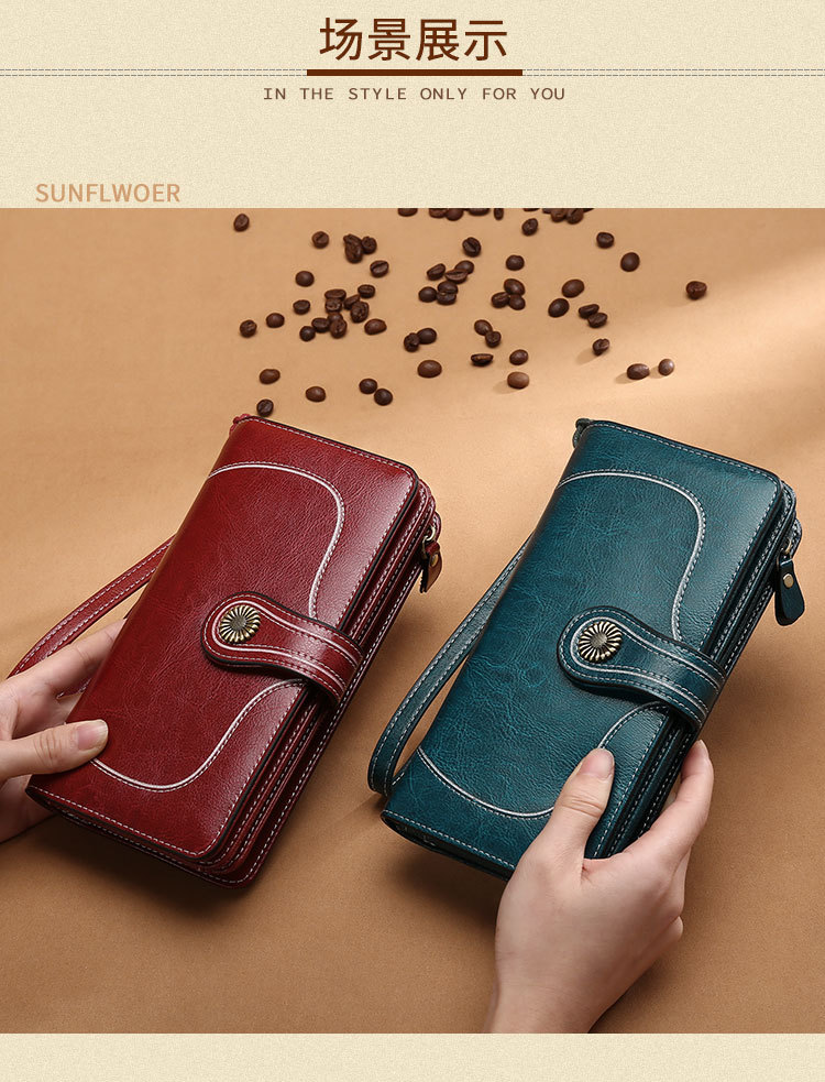 New Style Oil Wax Cowhide Women's Large Capacity Leather Wallet Long Women's Large Wallet One Product Dropshipping New Style Oil Wax Cowhide Women's Large Capacity Leather Wallet Long Women's Large Wallet One Product Dropshipping