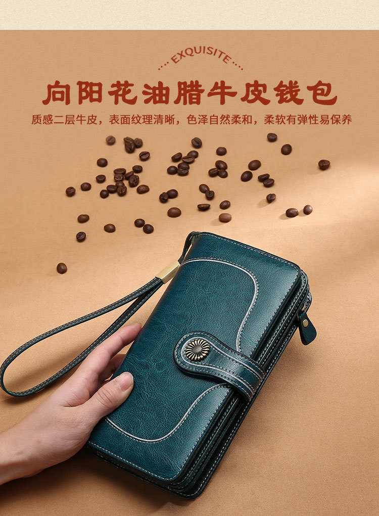 New Style Oil Wax Cowhide Women's Large Capacity Leather Wallet Long Women's Large Wallet One Product Dropshipping New Style Oil Wax Cowhide Women's Large Capacity Leather Wallet Long Women's Large Wallet One Product Dropshipping