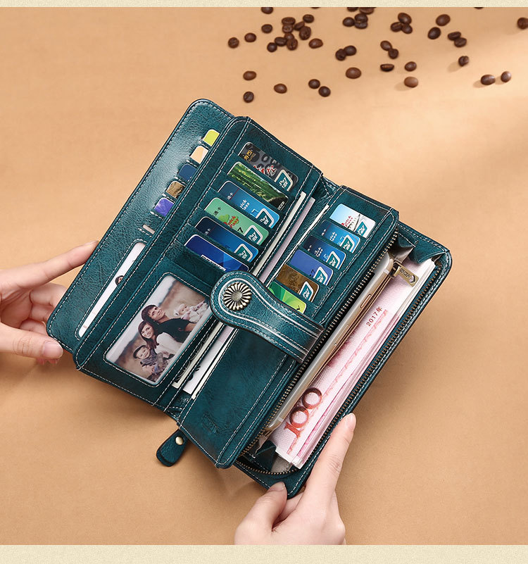 New Style Oil Wax Cowhide Women's Large Capacity Leather Wallet Long Women's Large Wallet One Product Dropshipping New Style Oil Wax Cowhide Women's Large Capacity Leather Wallet Long Women's Large Wallet One Product Dropshipping