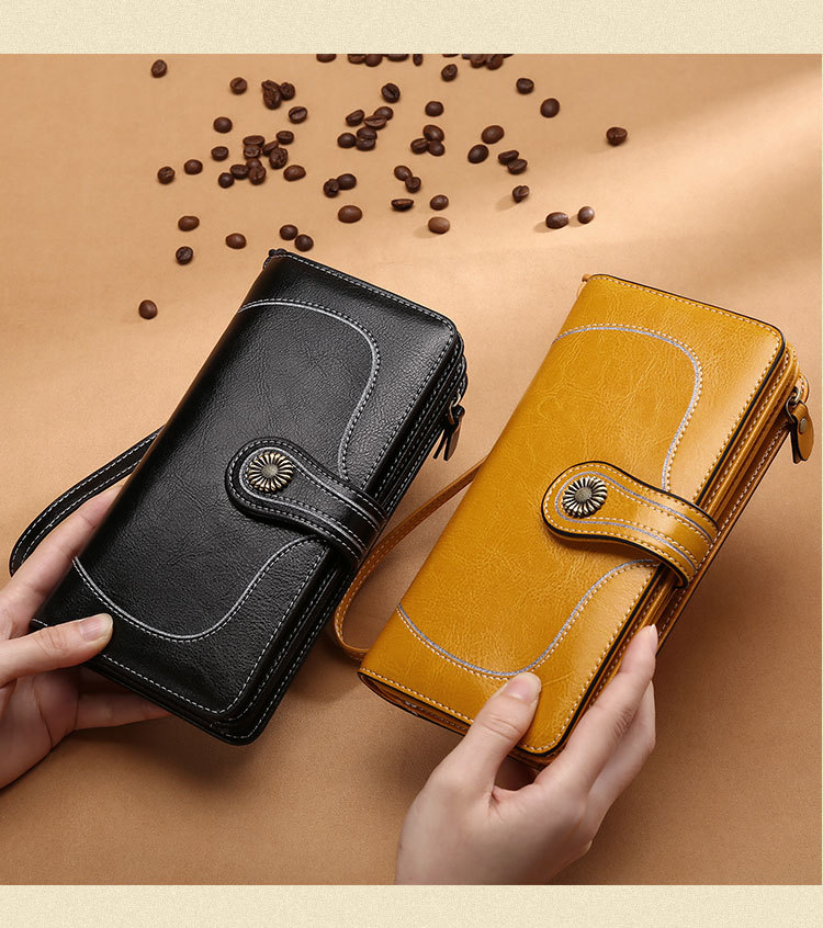 New Style Oil Wax Cowhide Women's Large Capacity Leather Wallet Long Women's Large Wallet One Product Dropshipping New Style Oil Wax Cowhide Women's Large Capacity Leather Wallet Long Women's Large Wallet One Product Dropshipping
