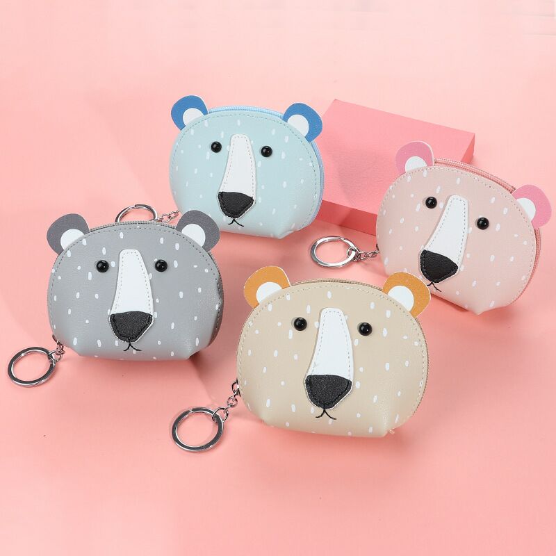 New Cartoon Cute Animal Head Promotional Gift Coin Purse Creative PU Leather Keychain Wallet Storage Bag