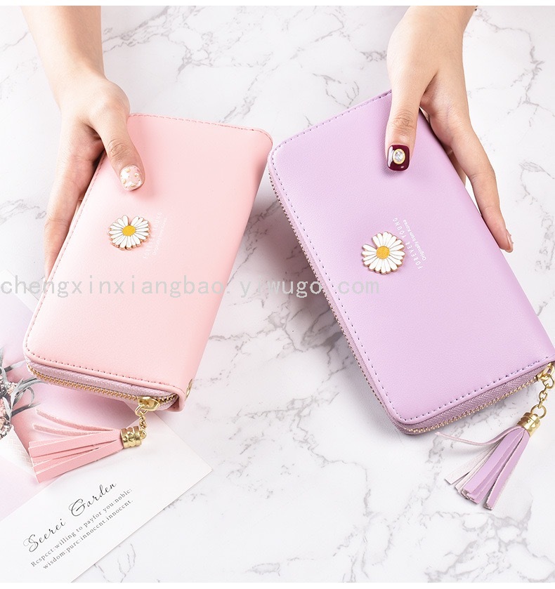 Wallet Single-Pull Bag Women's Wallet Fashion Women's Bag Daisy Clutch Multifunctional Mobile Phone Bag Women's Pu