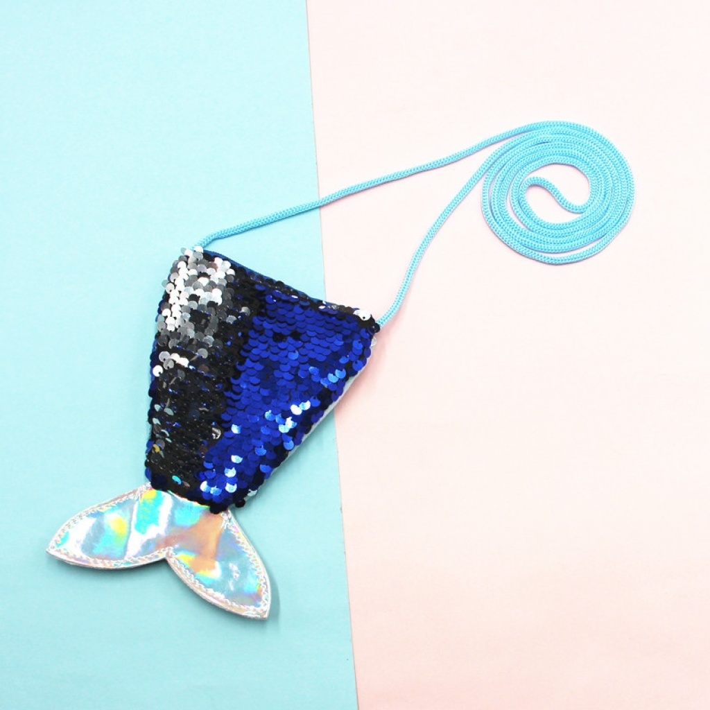 Sequined Mermaid Lanyard Coin Bag Small Wallet Children's Crossbody Small Bag Fish Tail Two-Color Sequined Coin Purse for Women