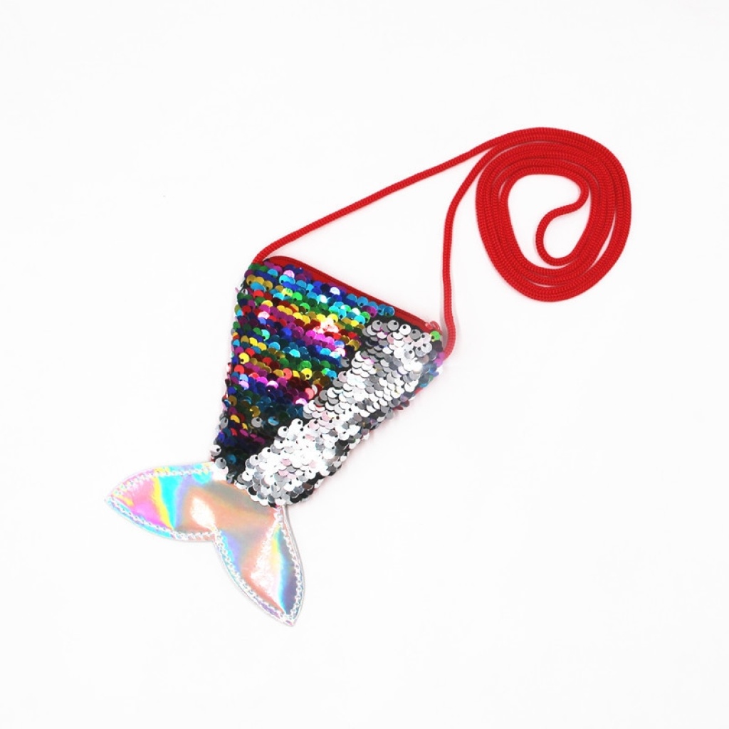 Sequined Mermaid Lanyard Coin Bag Small Wallet Children's Crossbody Small Bag Fish Tail Two-Color Sequined Coin Purse for Women