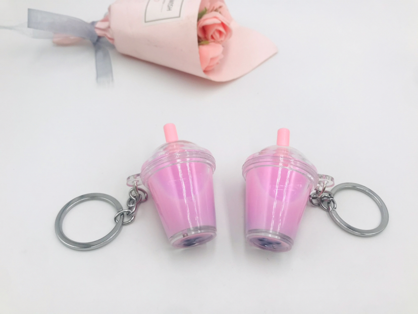Simulation Quicksand Oil Bubble Tea Liquid Keychain Personalized Cartoon Schoolbag Pendant Key Accessories