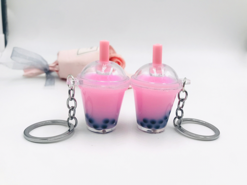 Simulation Quicksand Oil Bubble Tea Liquid Keychain Personalized Cartoon Schoolbag Pendant Key Accessories