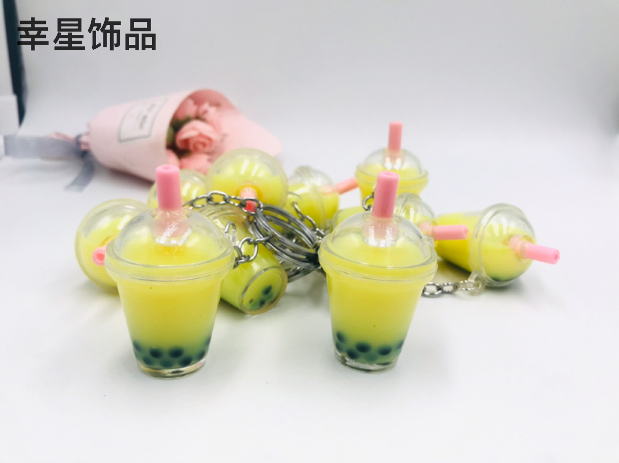 Simulation Quicksand Oil Bubble Tea Liquid Keychain Personalized Cartoon Schoolbag Pendant Key Accessories