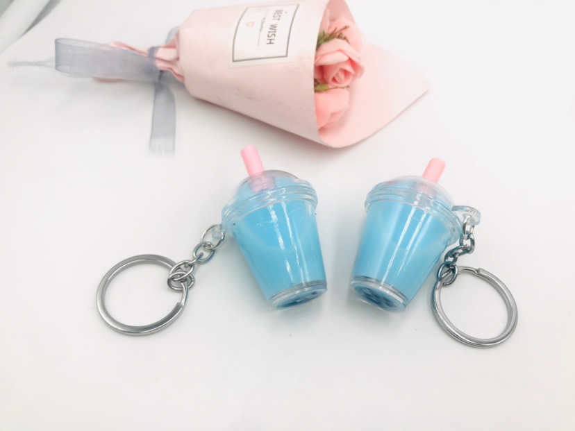 Simulation Quicksand Oil Bubble Tea Liquid Keychain Personalized Cartoon Schoolbag Pendant Key Accessories