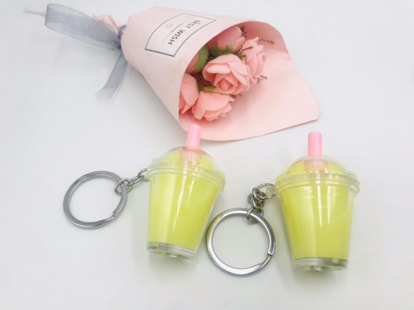Simulation Quicksand Oil Bubble Tea Liquid Keychain Personalized Cartoon Schoolbag Pendant Key Accessories
