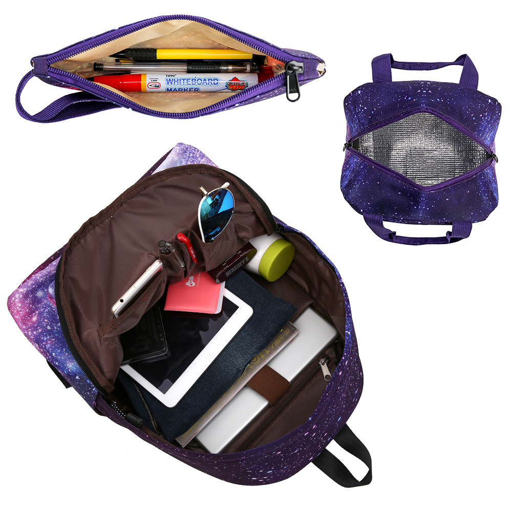 Three-Piece Set 2021 Starry Sky Backpack Student Schoolbag Female Lunch Bag Backpack Amazon Three-Piece Set 2021 Starry Sky Backpack Student Schoolbag Female Lunch Bag Backpack Amazon