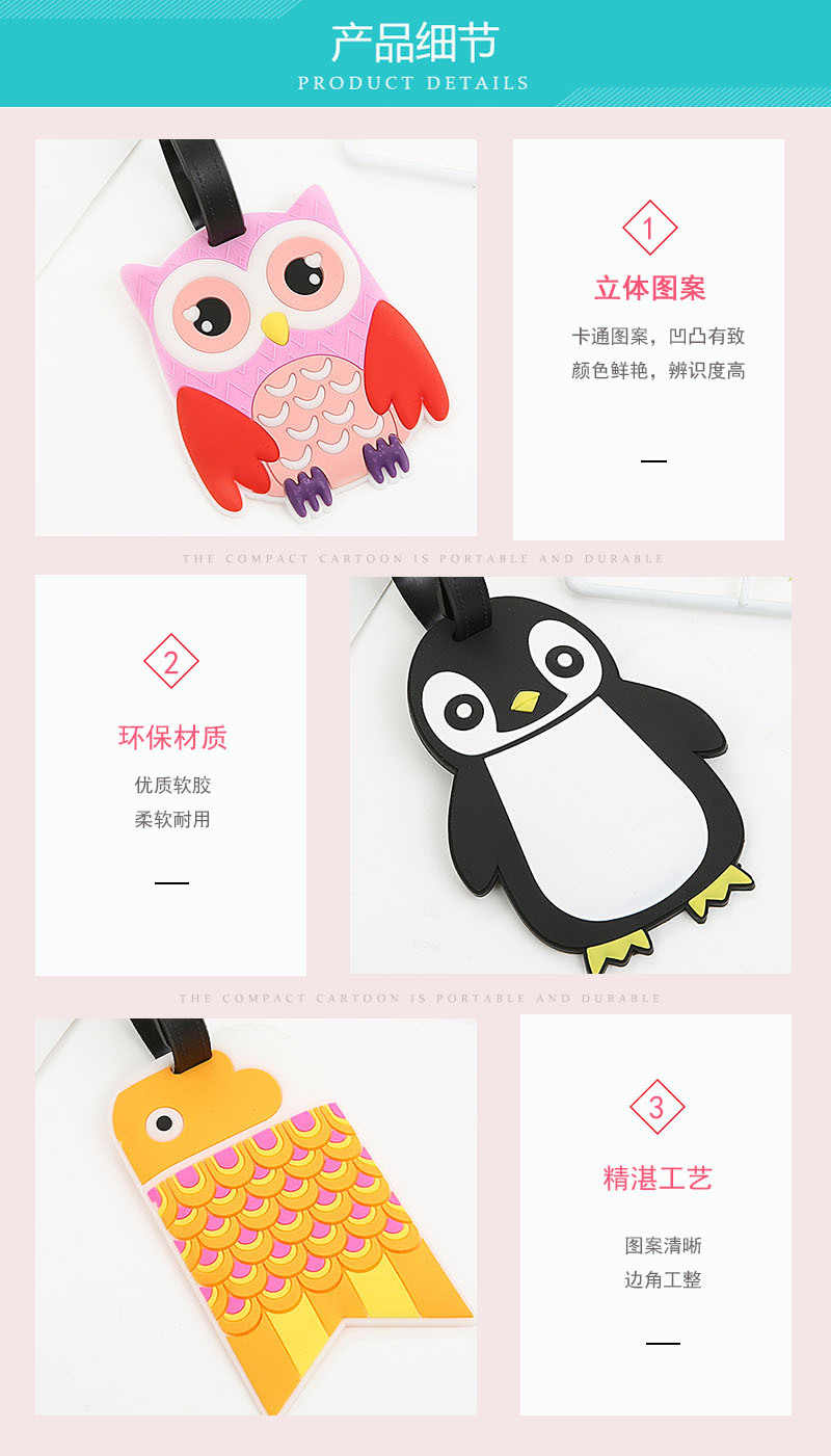 Wish New Creative Cartoon Animal Penguin Luggage Tag Customized Schoolbag Cool Tag Identification Tag Factory Wholesale