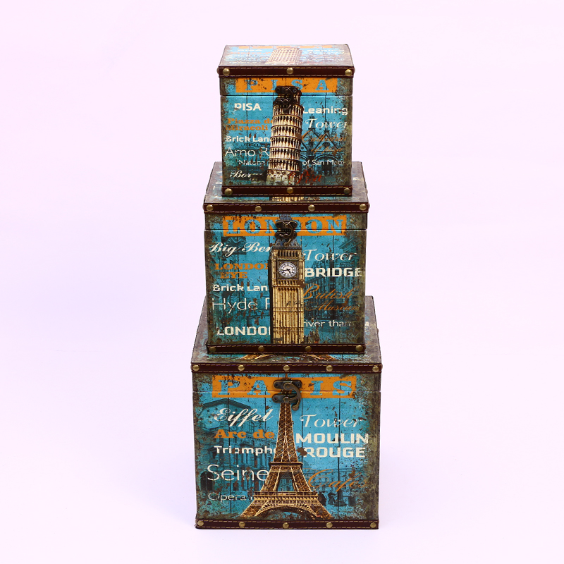 European-Style Retro Suitcase Storage Box Wooden Box Vintage Travel Props Leather Suitcase Distressed Creative Ornaments