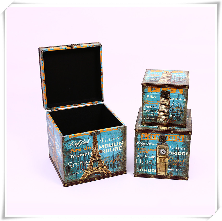 European-Style Retro Suitcase Storage Box Wooden Box Vintage Travel Props Leather Suitcase Distressed Creative Ornaments