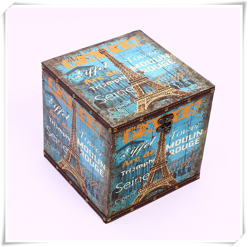 European-Style Retro Suitcase Storage Box Wooden Box Vintage Travel Props Leather Suitcase Distressed Creative Ornaments