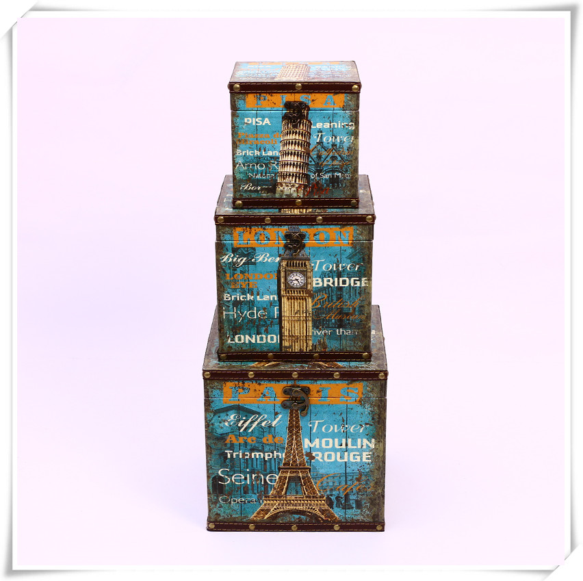 European-Style Retro Suitcase Storage Box Wooden Box Vintage Travel Props Leather Suitcase Distressed Creative Ornaments