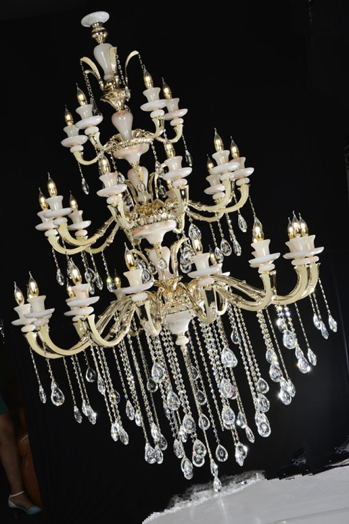 Zinc alloy crystal chandelier living room luxury stone villas duplex floor lamp Zinc alloy crystal chandelier living room luxury stone villas duplex floor lamp