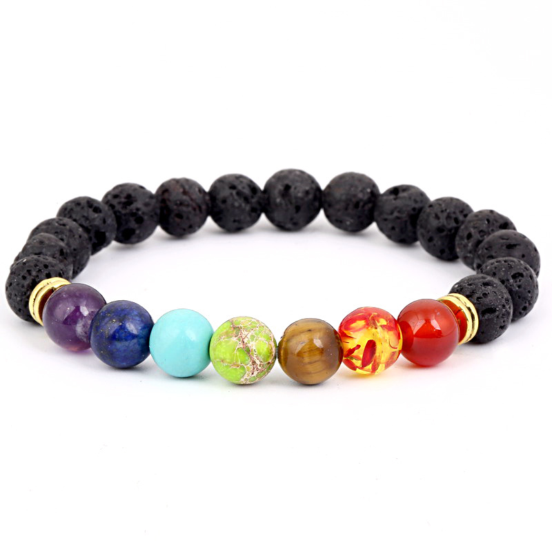 2020 Cross-Border Seven-Pulse Wheel Alloy Ornament Volcanic Rock Aromatherapy Beaded Bracelet Stone Yoga Bracelet 2020 Cross-Border Seven-Pulse Wheel Alloy Ornament Volcanic Rock Aromatherapy Beaded Bracelet Stone Yoga Bracelet