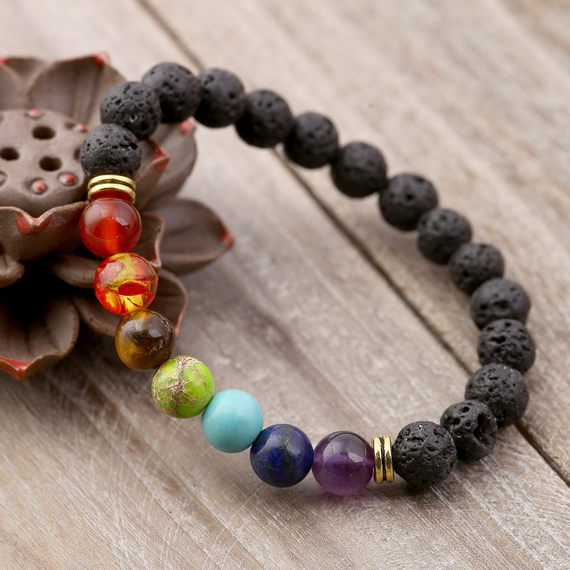 2020 Cross-Border Seven-Pulse Wheel Alloy Ornament Volcanic Rock Aromatherapy Beaded Bracelet Stone Yoga Bracelet 2020 Cross-Border Seven-Pulse Wheel Alloy Ornament Volcanic Rock Aromatherapy Beaded Bracelet Stone Yoga Bracelet
