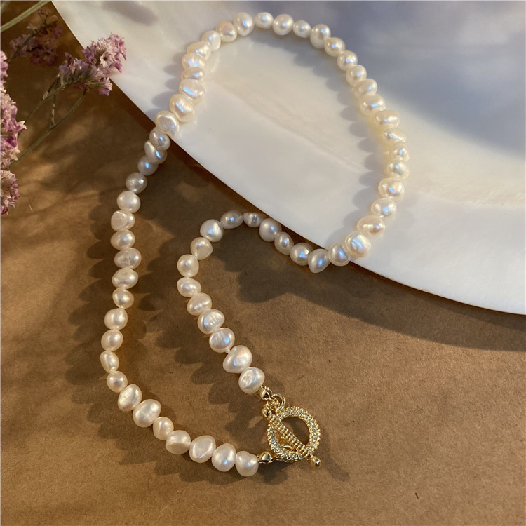 French Style Retro Baroque Shaped Freshwater Short Pearl Necklace Necklace Necklace Bracelet OT Buckle Choker Fine Collar