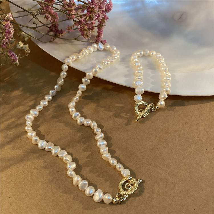 French Style Retro Baroque Shaped Freshwater Short Pearl Necklace Necklace Necklace Bracelet OT Buckle Choker Fine Collar