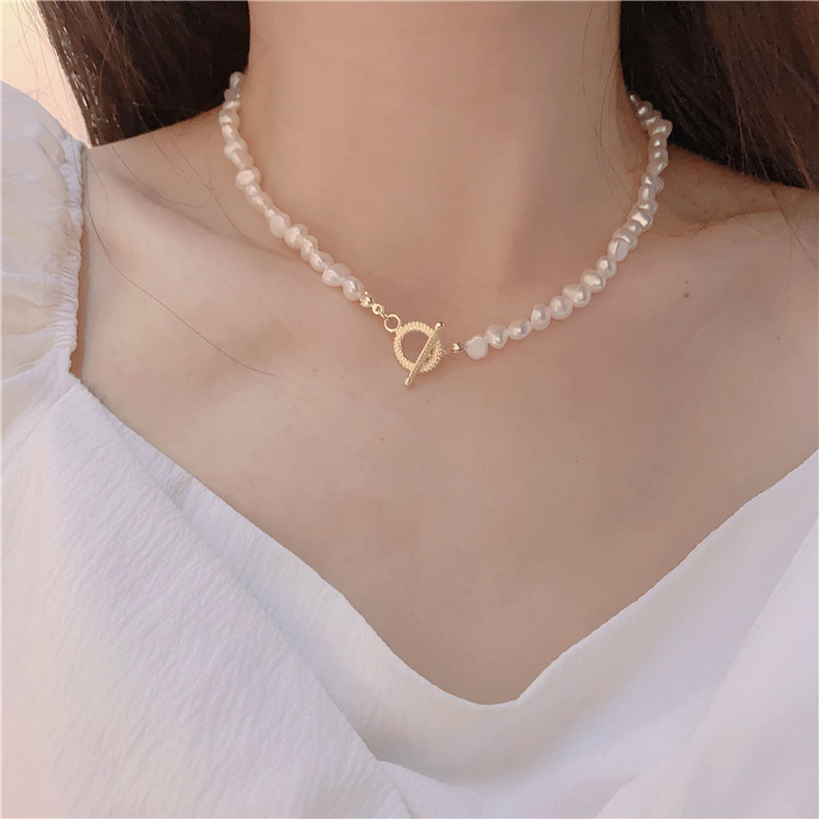 French Style Retro Baroque Shaped Freshwater Short Pearl Necklace Necklace Necklace Bracelet OT Buckle Choker Fine Collar