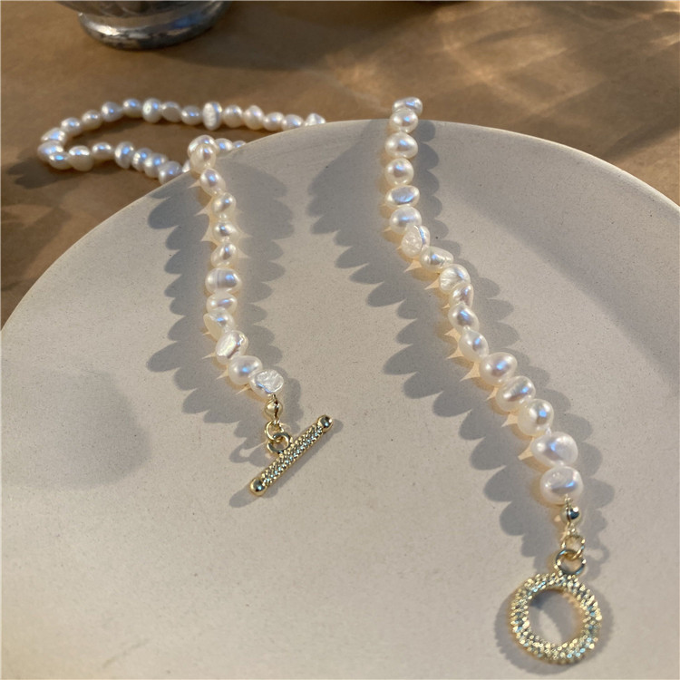 French Style Retro Baroque Shaped Freshwater Short Pearl Necklace Necklace Necklace Bracelet OT Buckle Choker Fine Collar