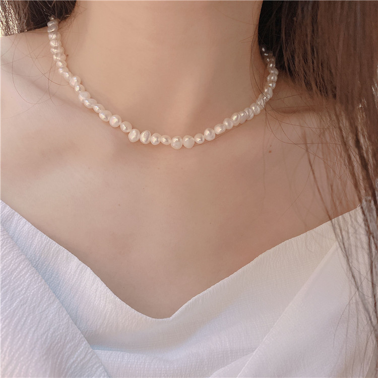 French Style Retro Baroque Shaped Freshwater Short Pearl Necklace Necklace Necklace Bracelet OT Buckle Choker Fine Collar