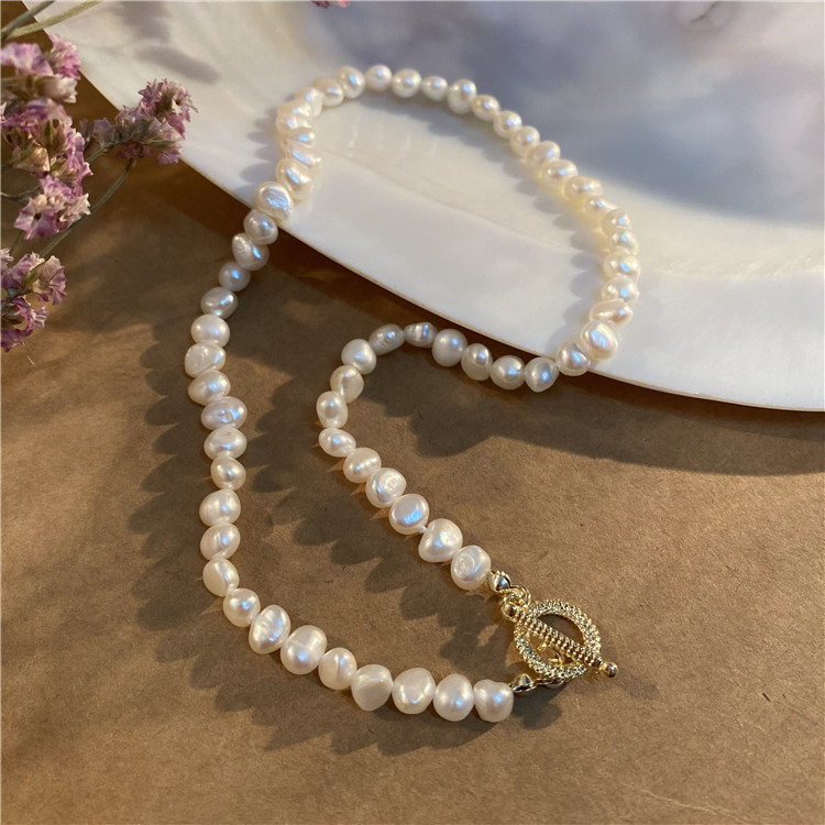 French Style Retro Baroque Shaped Freshwater Short Pearl Necklace Necklace Necklace Bracelet OT Buckle Choker Fine Collar