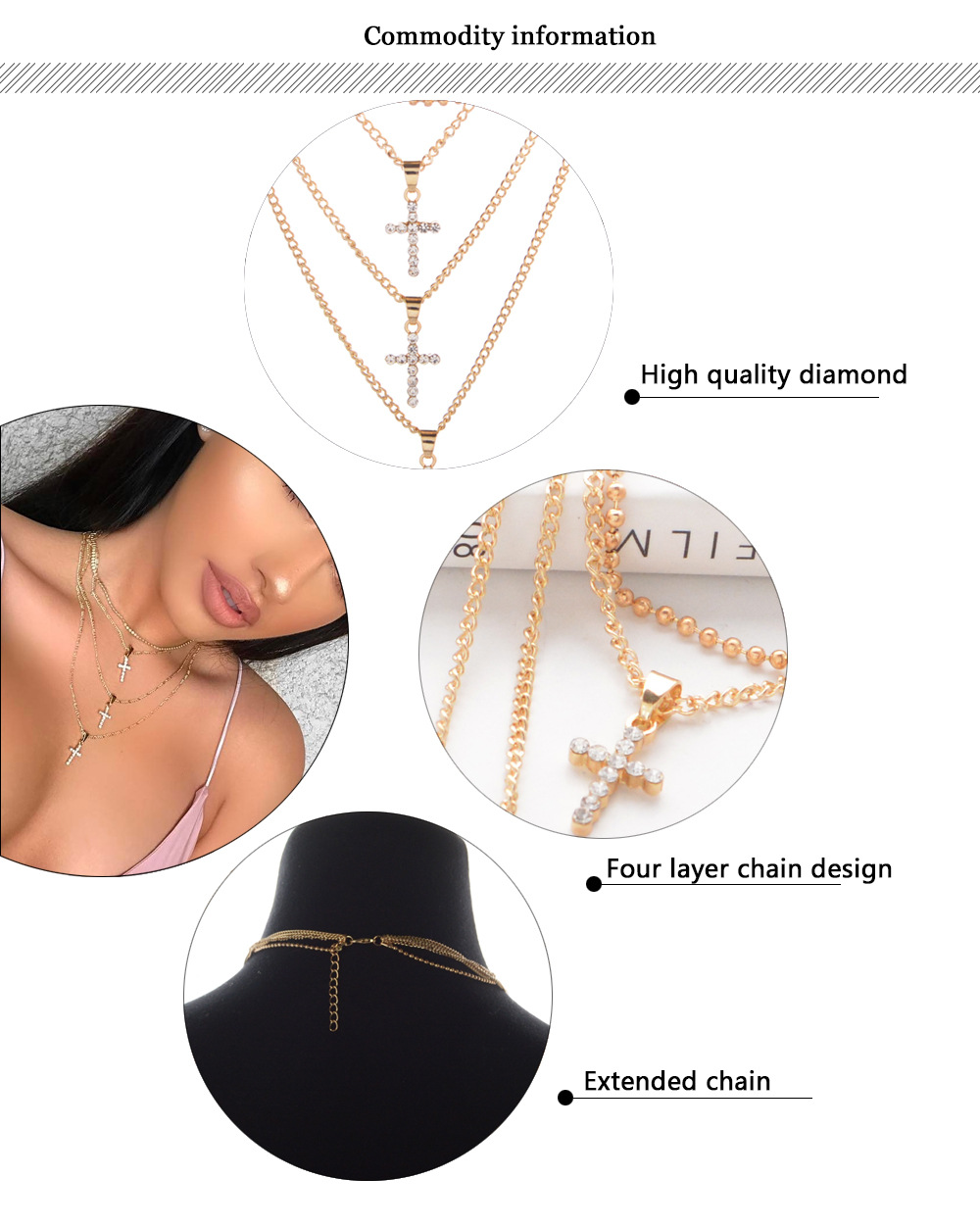 European and American Jewelry All-Match Fashion Multi-Layer Cross Necklace Popular All-Matching Harajuku Choker Necklace