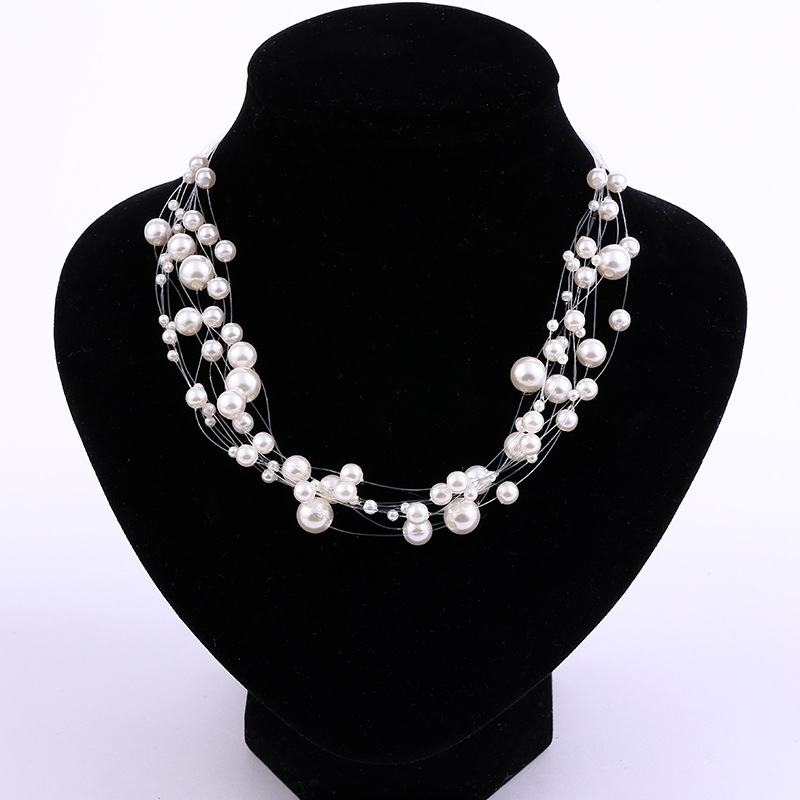 Foreign trade exaggerated wave pearl necklace Korean version simple clavicle choker necklaces jewelry alloy collar manufacturers wholesale
