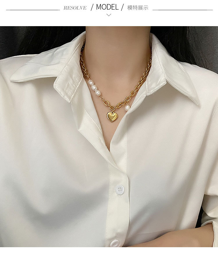 European and American Fashion Titanium Steel No Fading Chain Pearl Stitching Love Choker Female Ins Gentle Temperament Clavicle Chain