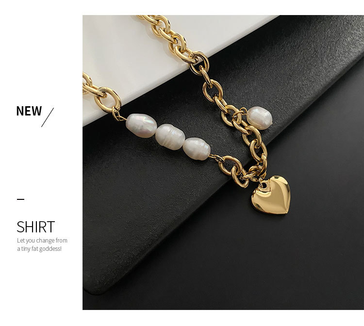 European and American Fashion Titanium Steel No Fading Chain Pearl Stitching Love Choker Female Ins Gentle Temperament Clavicle Chain