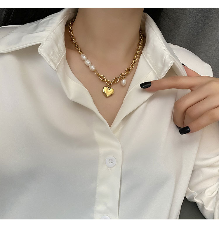 European and American Fashion Titanium Steel No Fading Chain Pearl Stitching Love Choker Female Ins Gentle Temperament Clavicle Chain