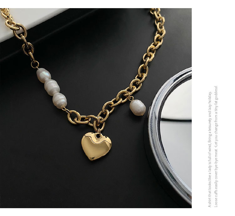 European and American Fashion Titanium Steel No Fading Chain Pearl Stitching Love Choker Female Ins Gentle Temperament Clavicle Chain