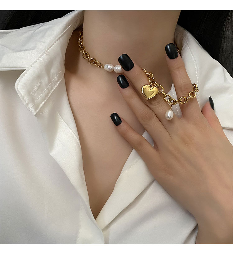 European and American Fashion Titanium Steel No Fading Chain Pearl Stitching Love Choker Female Ins Gentle Temperament Clavicle Chain