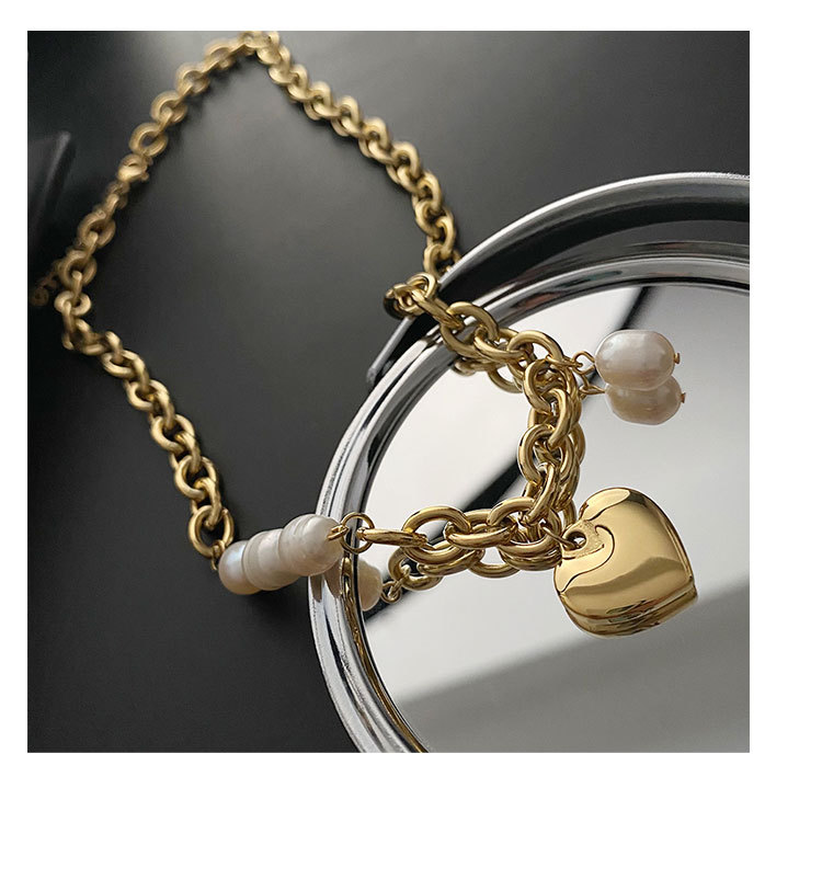 European and American Fashion Titanium Steel No Fading Chain Pearl Stitching Love Choker Female Ins Gentle Temperament Clavicle Chain