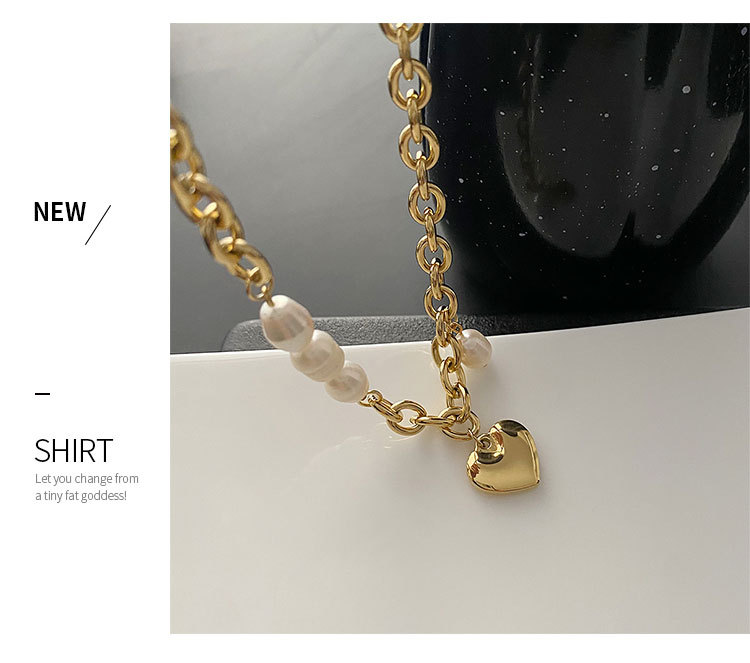 European and American Fashion Titanium Steel No Fading Chain Pearl Stitching Love Choker Female Ins Gentle Temperament Clavicle Chain