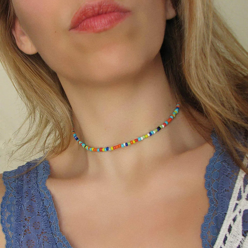 European and American New Necklace Bohemian Short Necklace Choker Amazon Combination Color Bead Necklace