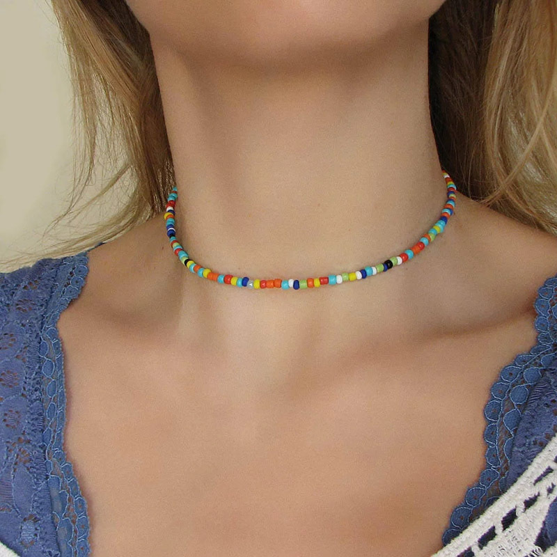 European and American New Necklace Bohemian Short Necklace Choker Amazon Combination Color Bead Necklace