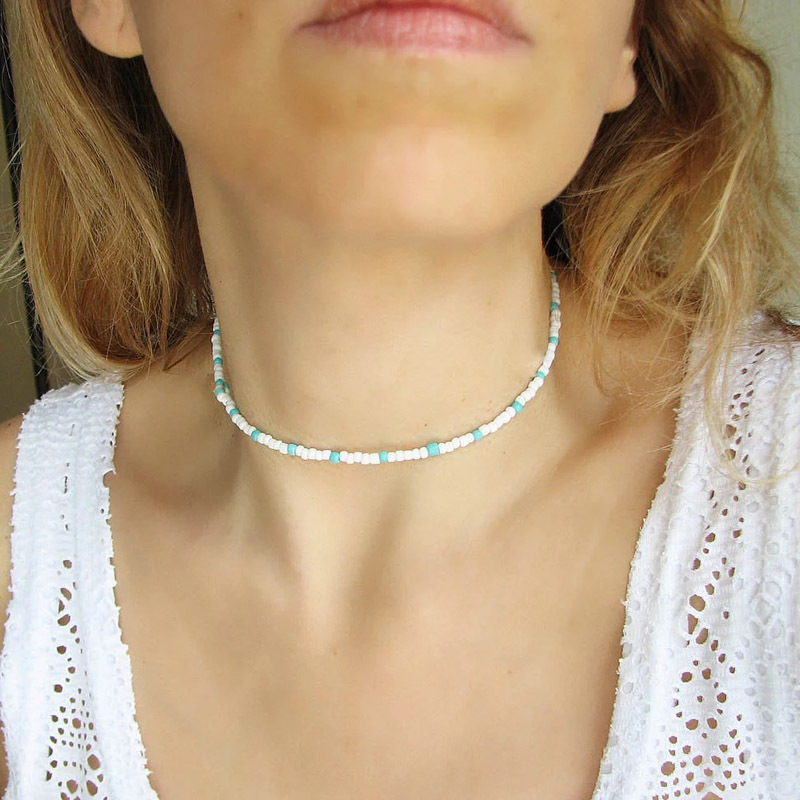 European and American New Necklace Bohemian Short Necklace Choker Amazon Combination Color Bead Necklace