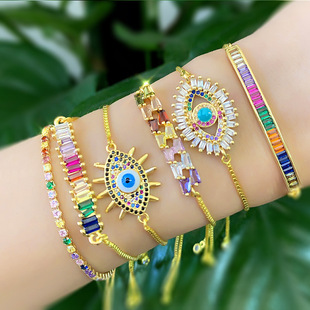 Cross-Border Amazon Hot Sale European and American New Personalized Golden Ball Bracelet Devil's Eye Elastic Bracelet Bre49