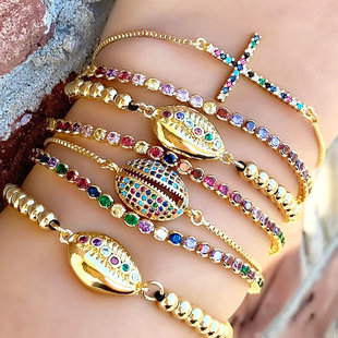 Cross-Border Amazon Hot Sale European and American New Personalized Golden Ball Bracelet Devil's Eye Elastic Bracelet Bre49