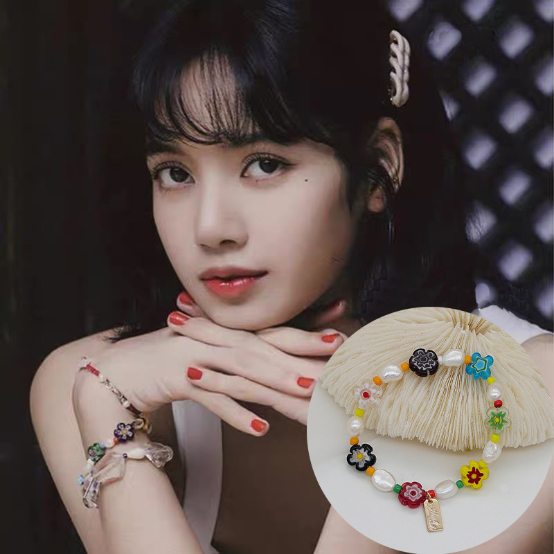 Korean Style Dongdaemun Same Style Flower Glass Freshwater Pearl Bracelet Elastic String Beaded Bracelet Color Bracelet for Women Korean Style Dongdaemun Same Style Flower Glass Freshwater Pearl Bracelet Elastic String Beaded Bracelet Color Bracelet for Women