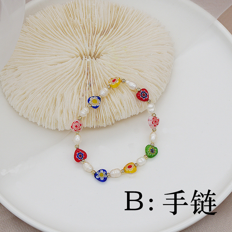 Korean Style Dongdaemun Same Style Flower Glass Freshwater Pearl Bracelet Elastic String Beaded Bracelet Color Bracelet for Women Korean Style Dongdaemun Same Style Flower Glass Freshwater Pearl Bracelet Elastic String Beaded Bracelet Color Bracelet for Women