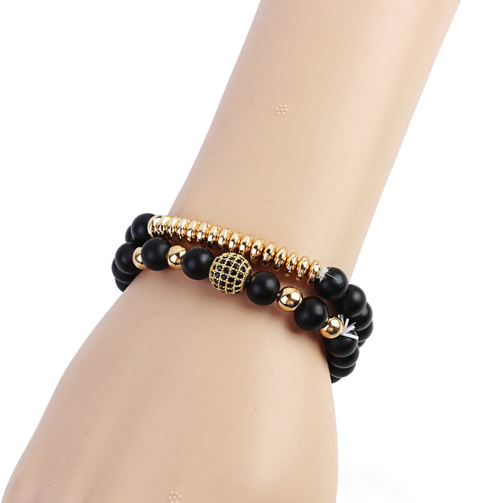 European and American fashion jewelry natural stone set bracelet micro-zircon elastic bracelet hot copper jewelry.
