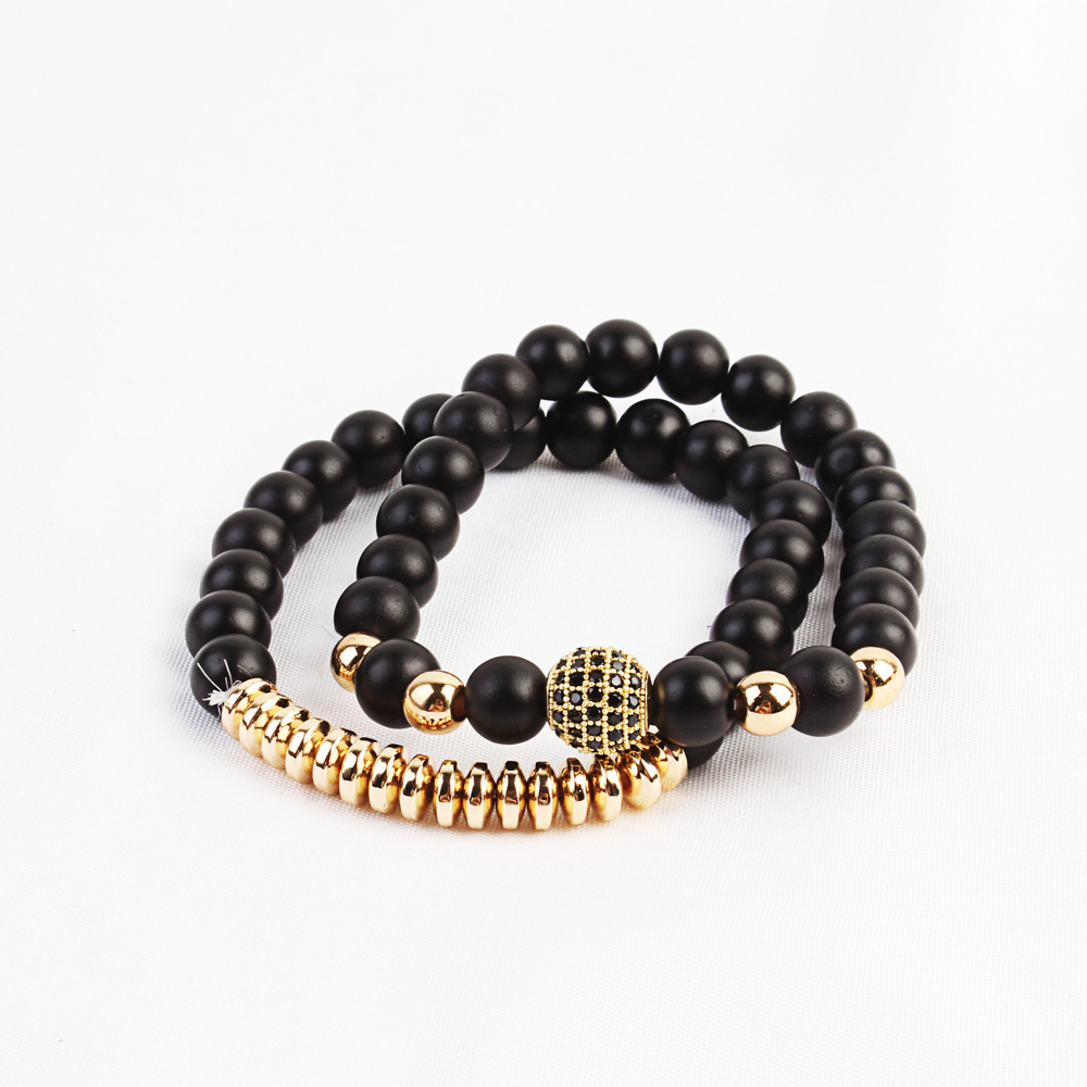European and American fashion jewelry natural stone set bracelet micro-zircon elastic bracelet hot copper jewelry.