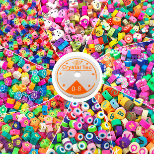 Mixed Boxed 370 PCs Polymer Clay Punch Slice Smiley Fruit Flat Beads Elastic String DIY Bracelet Necklace Accessories